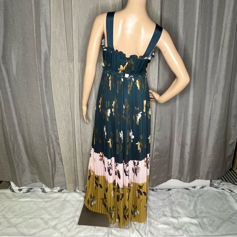 Ted Baker Kaylare Savanna Teal and Yellow Floral Maxi Pleated Dress Size 0 - Picture 8 of 13